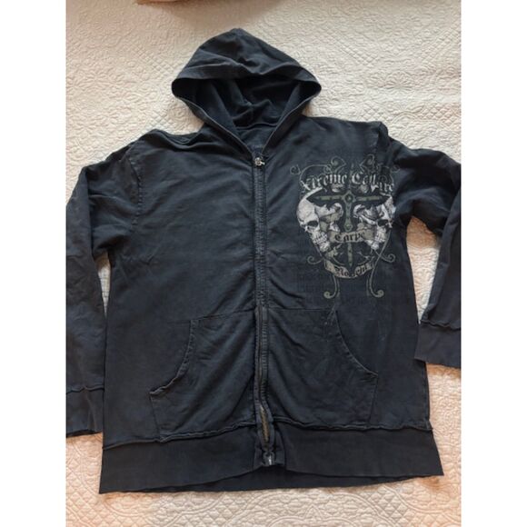 Xtreme Couture Vintage Gothic Grunge Y2K Full Zip Hoodie, Men L - Picture 1 of 4